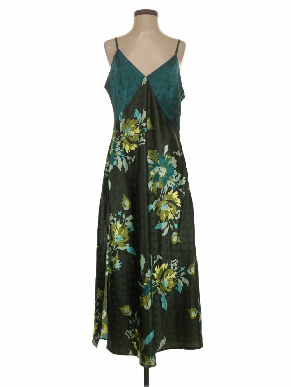 Hutch Teal and Olive Floral Midi Slip Dress XL
